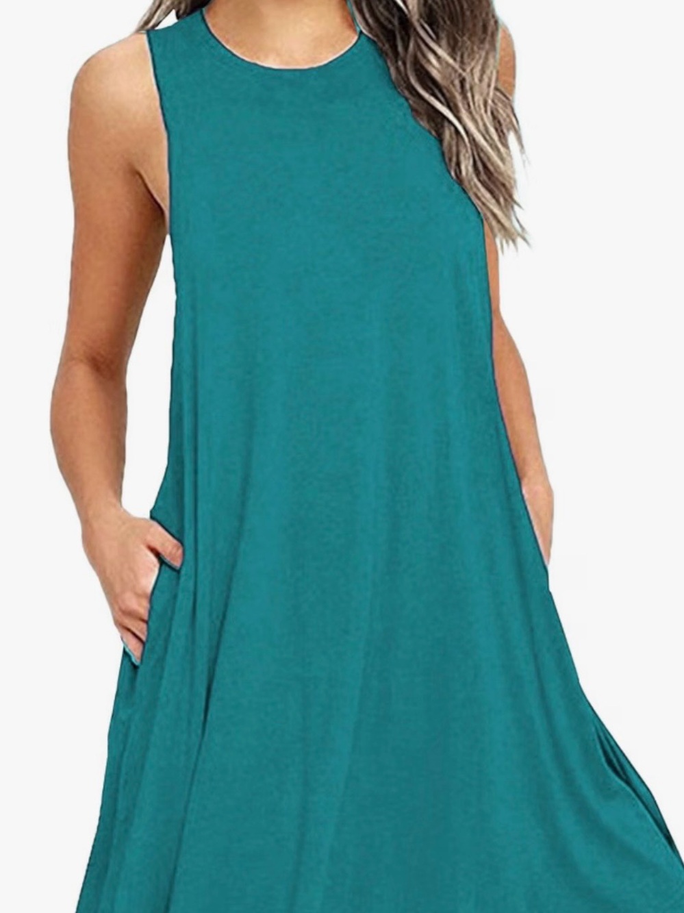 Amazon Teal Sleeveless A-Line Tunic with Pockets